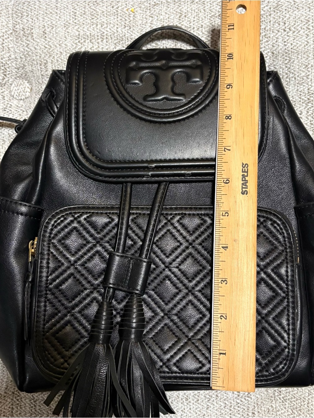 Tory Burch Black Quilted Tassel Drawstring Mini Backpack - Picture 2 of 9